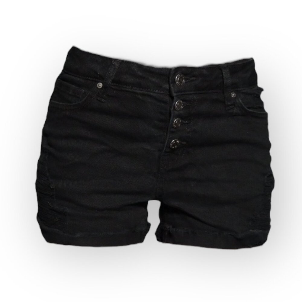 Black Daisy Ripped Denim Shorts Black